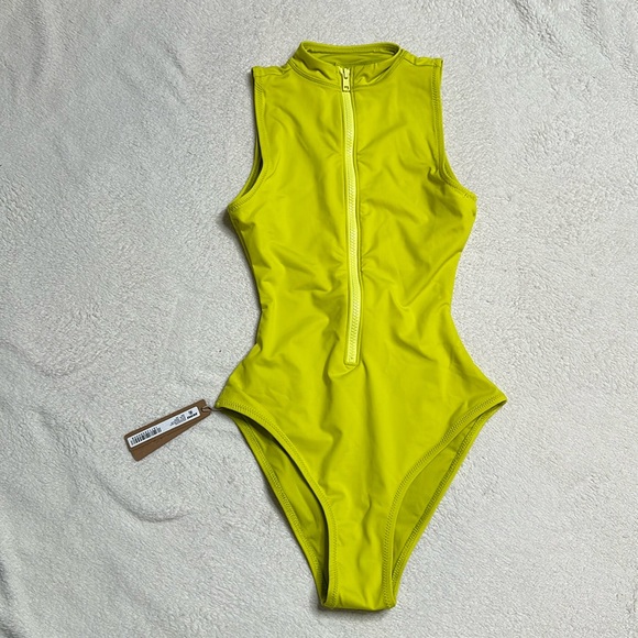 SKIMS Other - NWT! SKIMS Signature Swim Sport Zip Front Sleeveless One Piece neon citrus XXS
